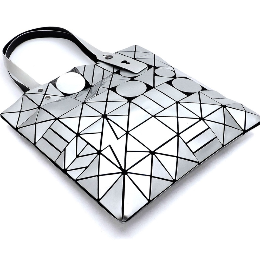 Geometric Checker Cut Out Gun Metal Silver Tote - Picture 6 of 9